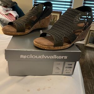 Sitting in my closet never worn. Beautiful zip up on the side wedge sandal.